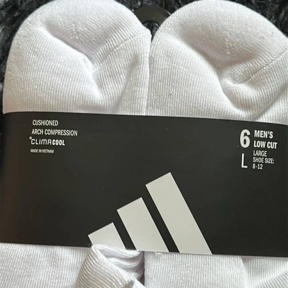 adidas Men's White Athletic Ankle Socks, Large, New!